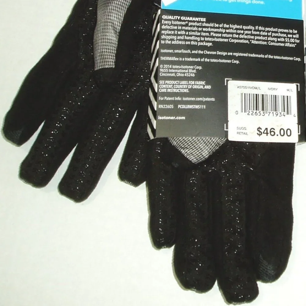 Grey Black M/L 2 pr Isotoner Active Gloves Womens - Picture 10 of 13